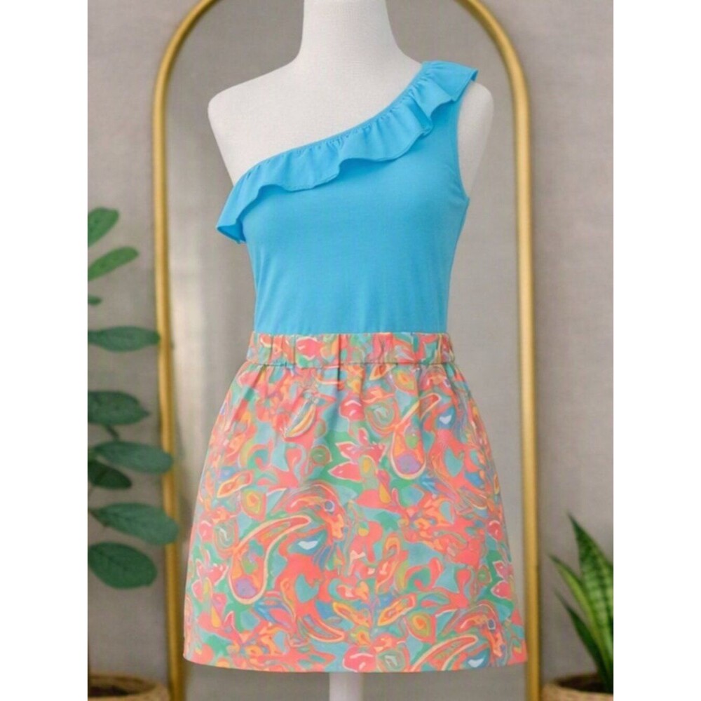 Lilly Pulitzer Dionne Make a Splash Sand Bar Blue One Shoulder Ruffle Dress XS